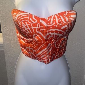orange, white corset tie top